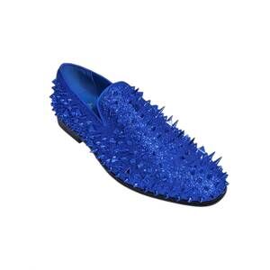 NEW ROYAL SHOES men's glitter studded spike loafers in royal blue